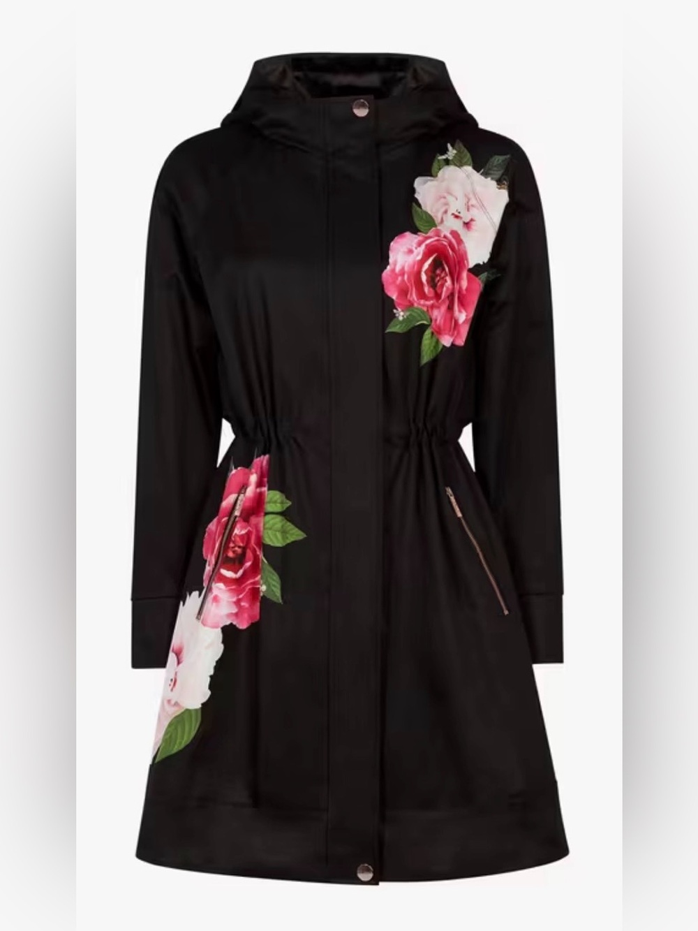 Ted Baker Rih Black Floral Hooded Parka Coat Size 1 S $395